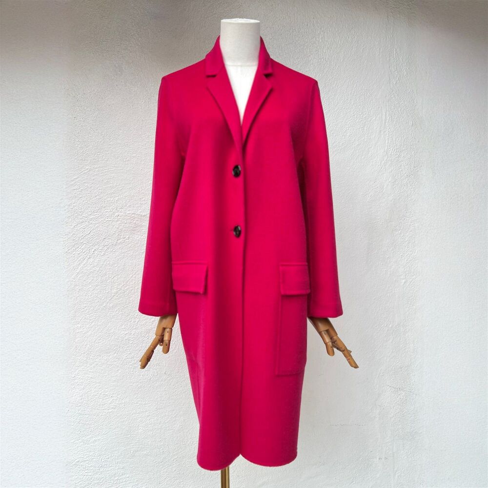 Jigsaw Fuchsia Pink Wool Blend Tailored City Coat Longline Overcoat Size Large